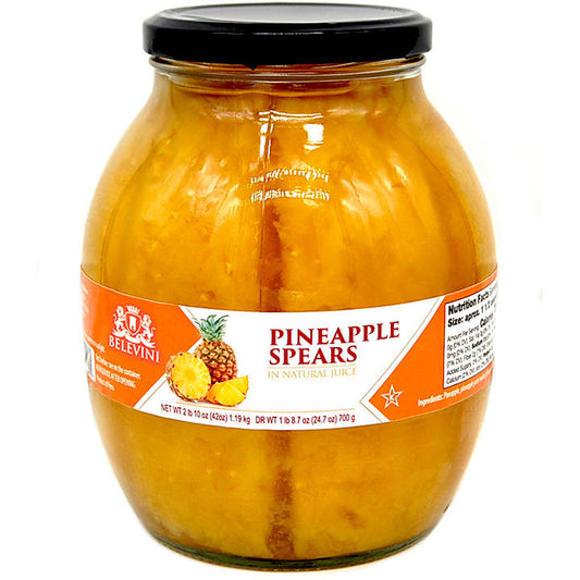 BELEVINI PINEAPPLE SPEARS in Natural Juice NET  2LB 10OZ (42 OZ) 1.19KG