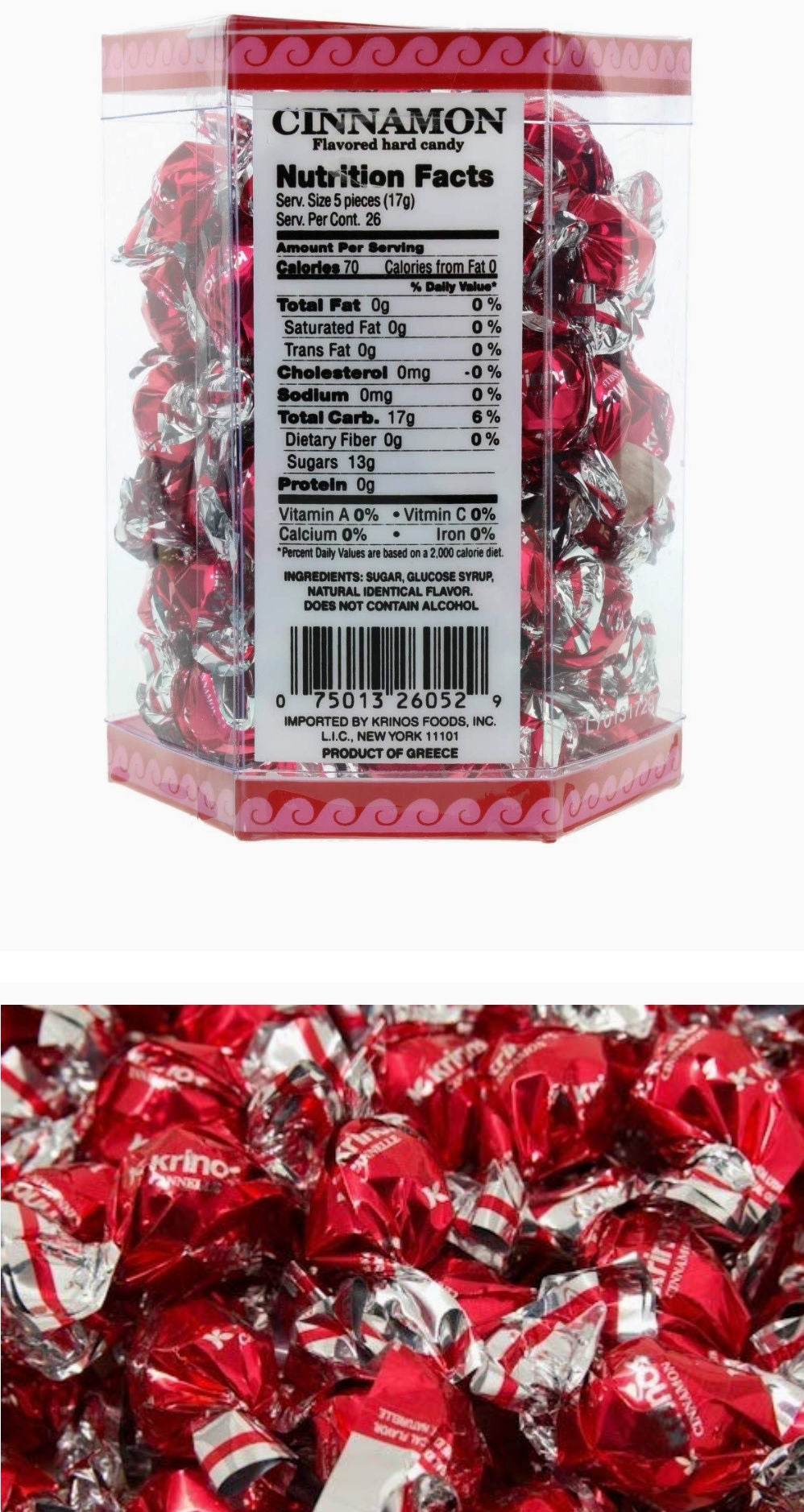 Krinos Ouzo Flavored Cinnamon Hard Candy, 10.6 oz (300g)