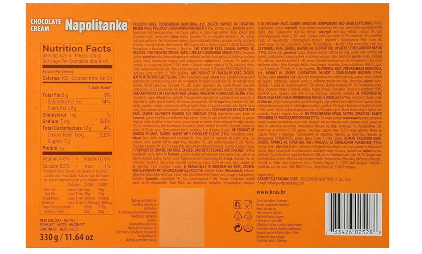 Napolitanke chocolate cream wafer 330g
