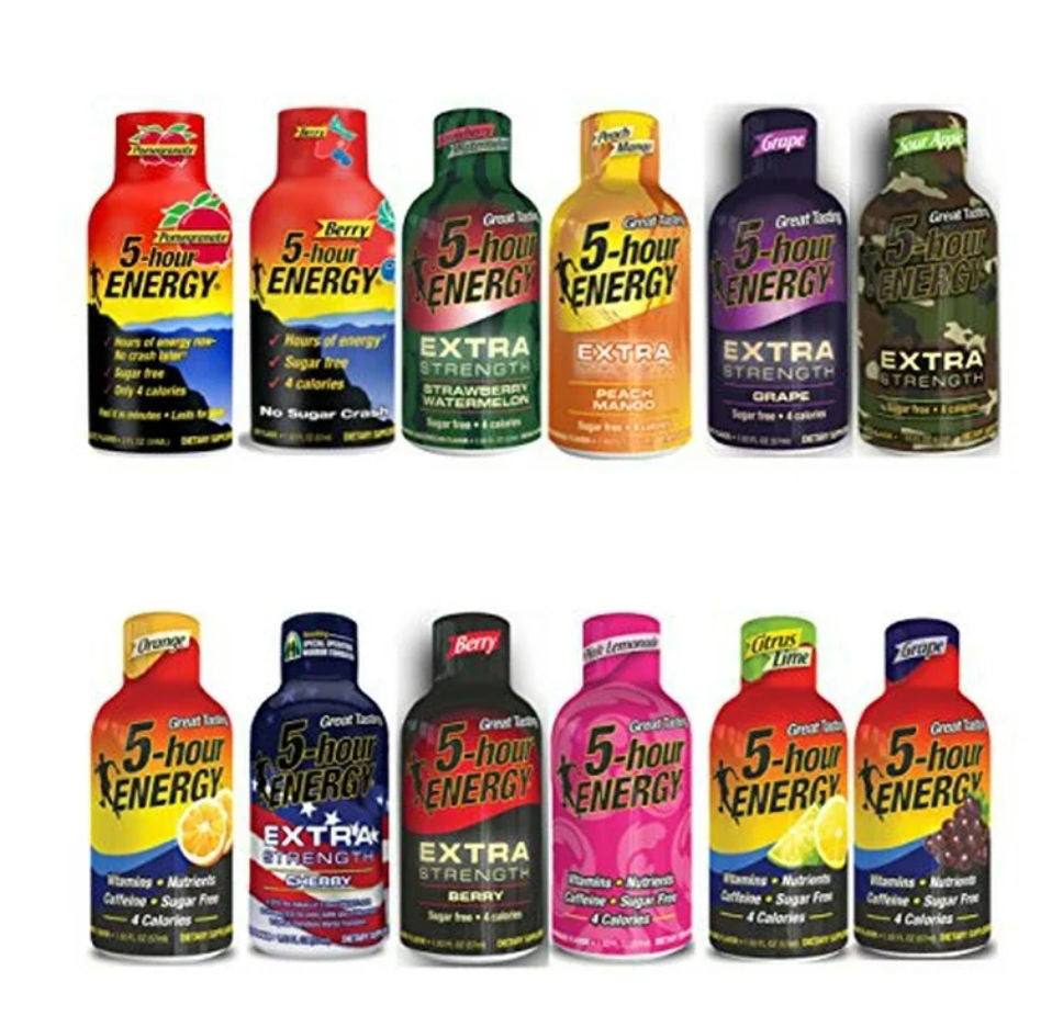 5 hour energy shots variety pack- assortment of regular & extra strength 12 count