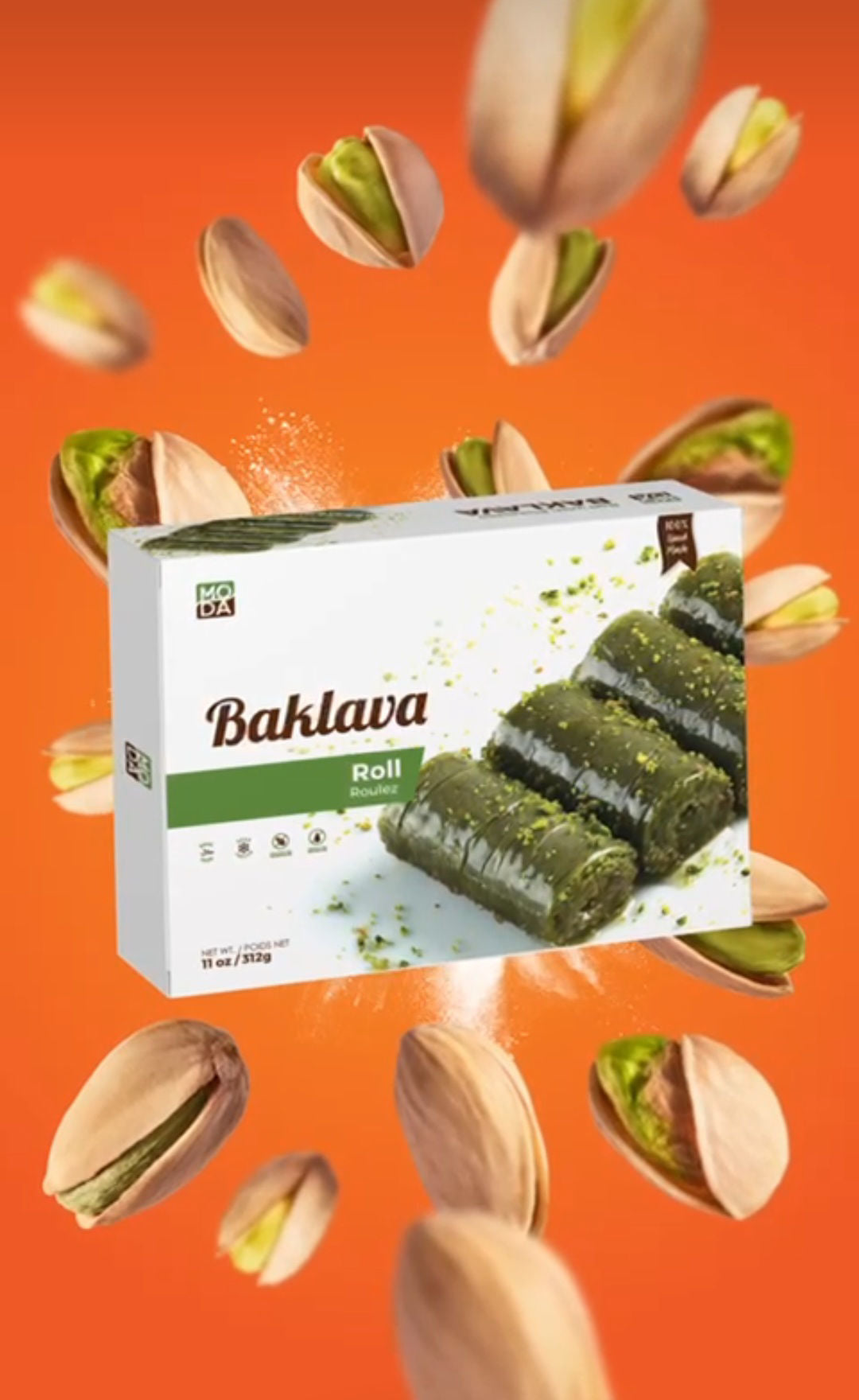MODA PISTACHIO BAKLAVA ROLLS 12pc  (312G ,11OZ)