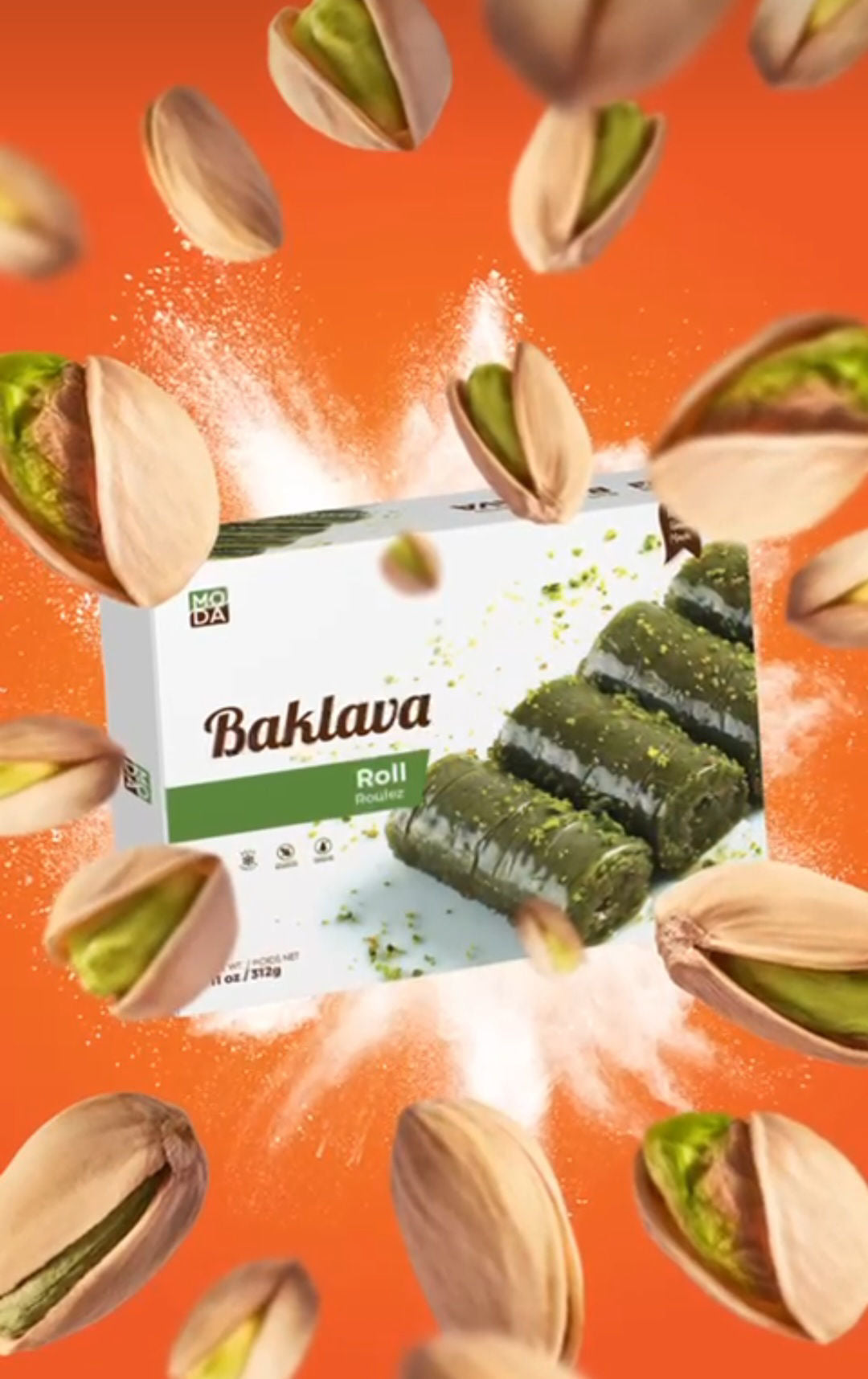 MODA PISTACHIO BAKLAVA ROLLS 12pc  (312G ,11OZ)