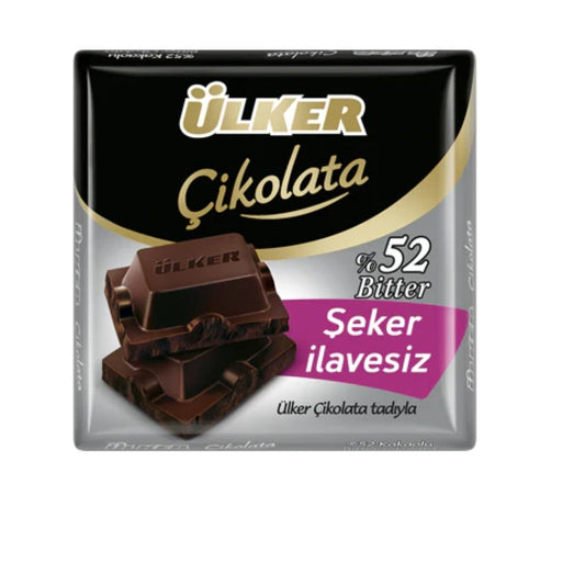 Ülker 52% Dark Chocolate, No Added Sugar (?eker ?lavesiz %52 Bitter Çikolata) 60 gr