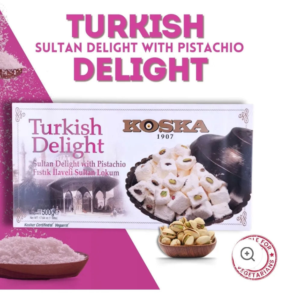 KOSKA TURKISH DELIGHT (Lokum) SULTAN WITH PISTACHIO - Giftable Snacks [500g]